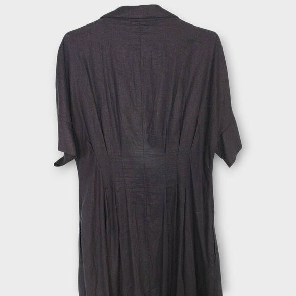 H by Halston Womens‎ Dress Sz 14 Black Linen Midi Shirt Short Sleeve Lagenlook - Picture 10 of 15